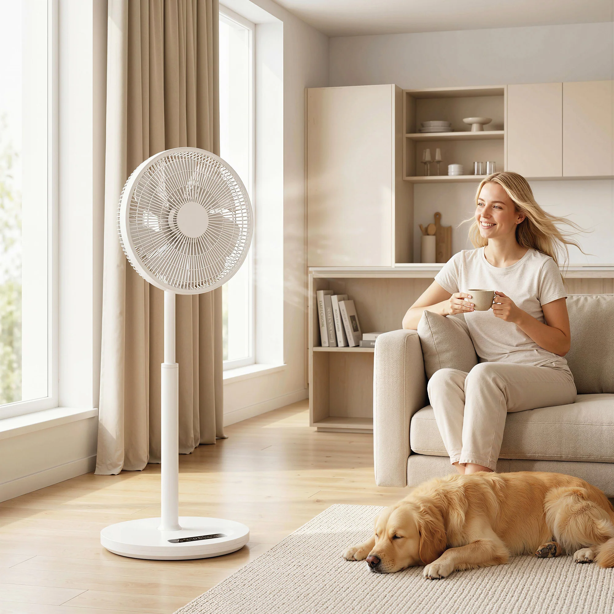 Ventilateur sur pied, ventilateur 39 cm avec 12 vitesses, 4 modes, minuterie 9H, oscillant 120°, hauteur réglable et télécommande magnétique, pour chambre, salon, bureau, blanc - Image 10