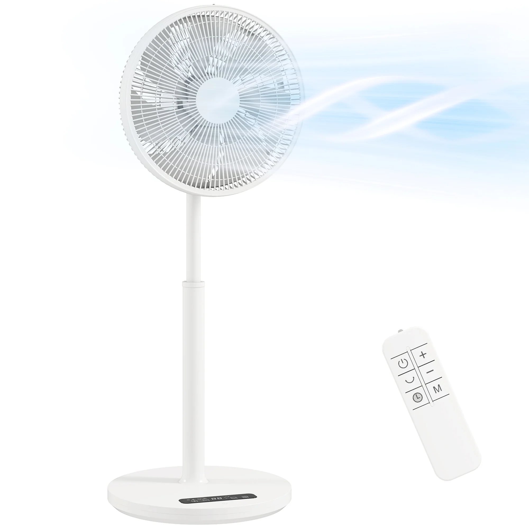 Ventilateur sur pied, ventilateur 39 cm avec 12 vitesses, 4 modes, minuterie 9H, oscillant 120°, hauteur réglable et télécommande magnétique, pour chambre, salon, bureau, blanc - Image 11