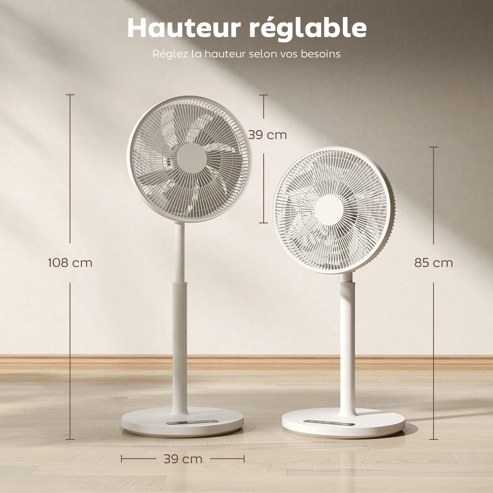 Ventilateur sur pied, ventilateur 39 cm avec 12 vitesses, 4 modes, minuterie 9H, oscillant 120°, hauteur réglable et télécommande magnétique, pour chambre, salon, bureau, blanc - Image 4