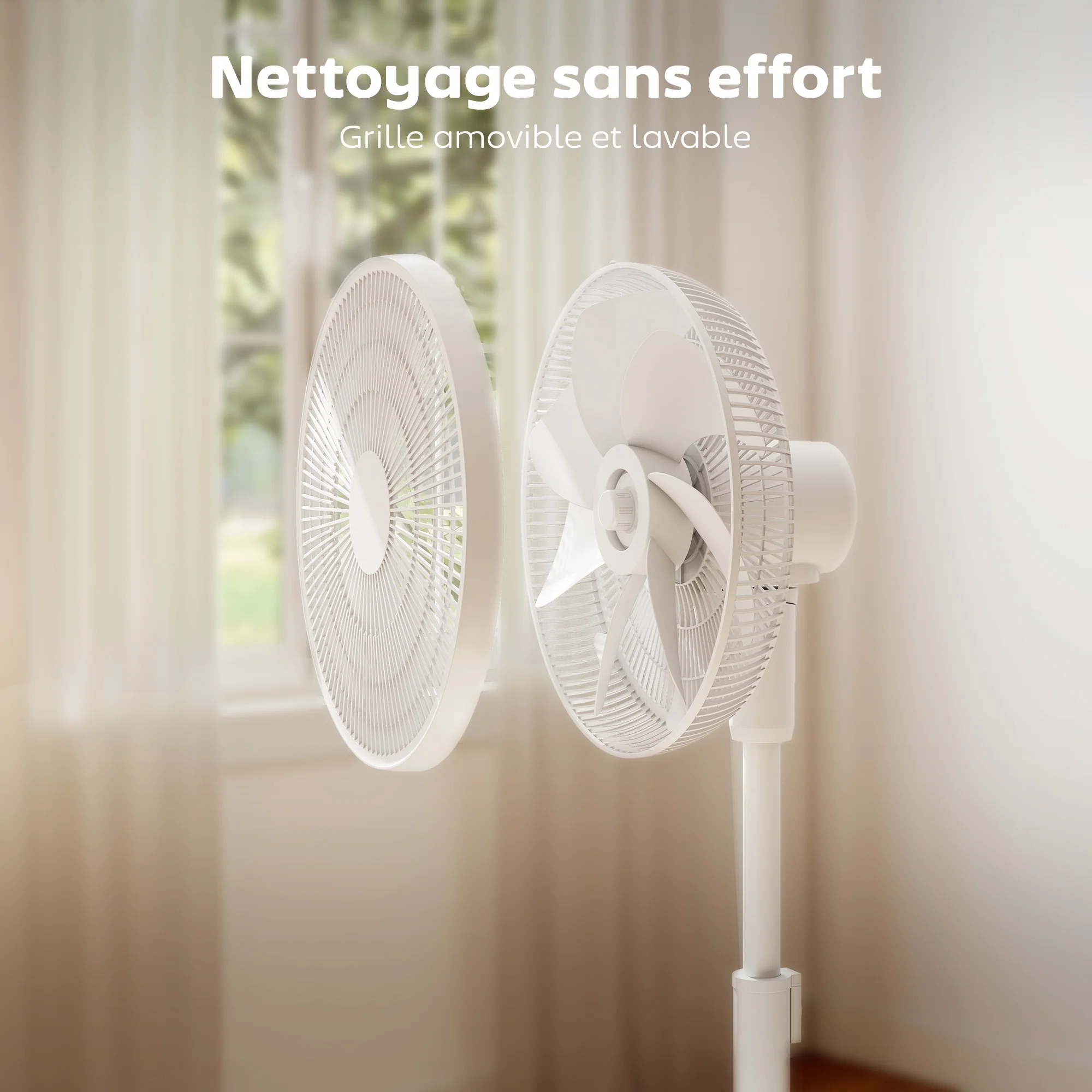 Ventilateur sur pied, ventilateur 39 cm avec 12 vitesses, 4 modes, minuterie 9H, oscillant 120°, hauteur réglable et télécommande magnétique, pour chambre, salon, bureau, blanc - Image 9