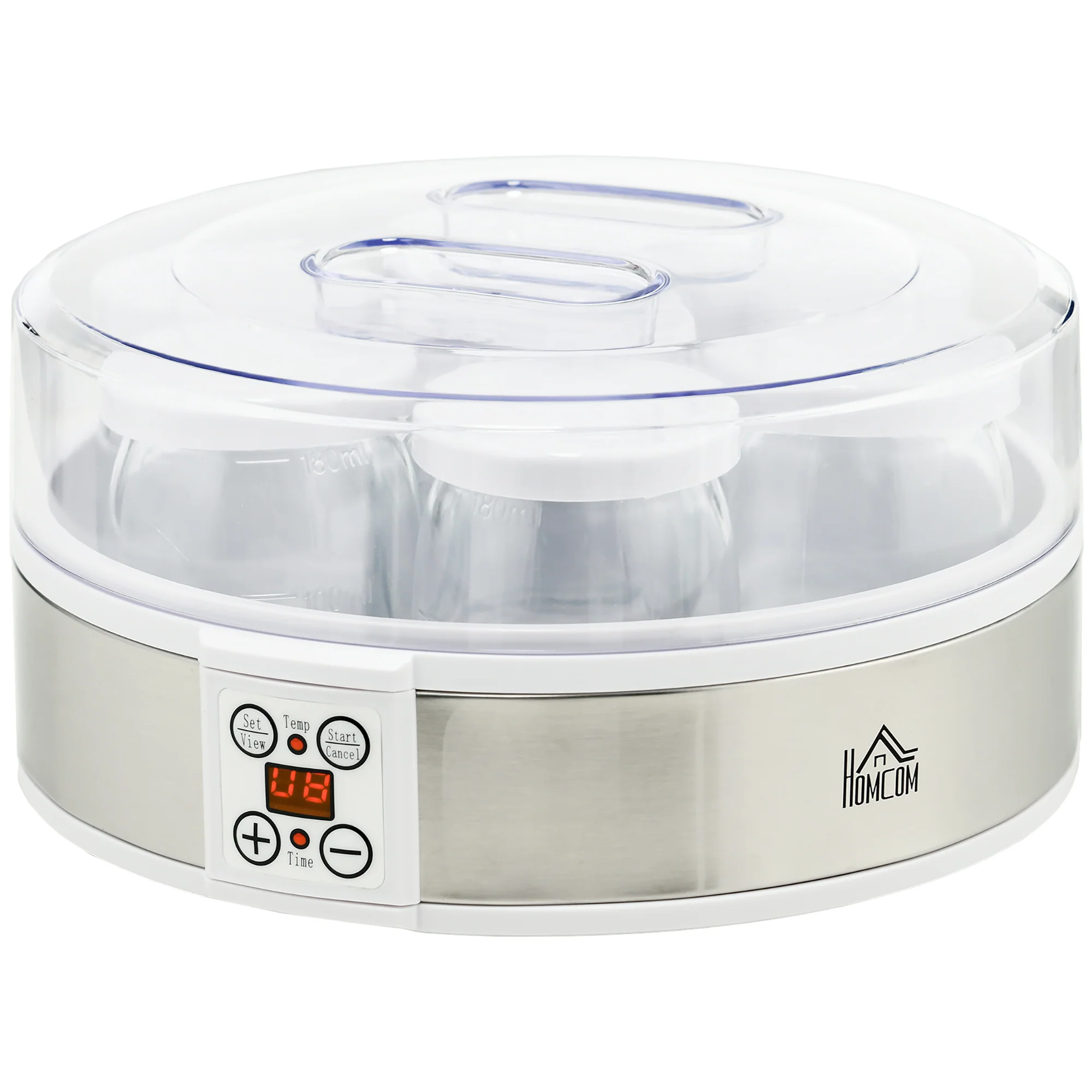Yaourtière 7 pots en verre de 180ml, machine à yaourt électrique en acier inoxydable avec minuterie, thermostat réglable et affichage LED pour des desserts maison sains blanc