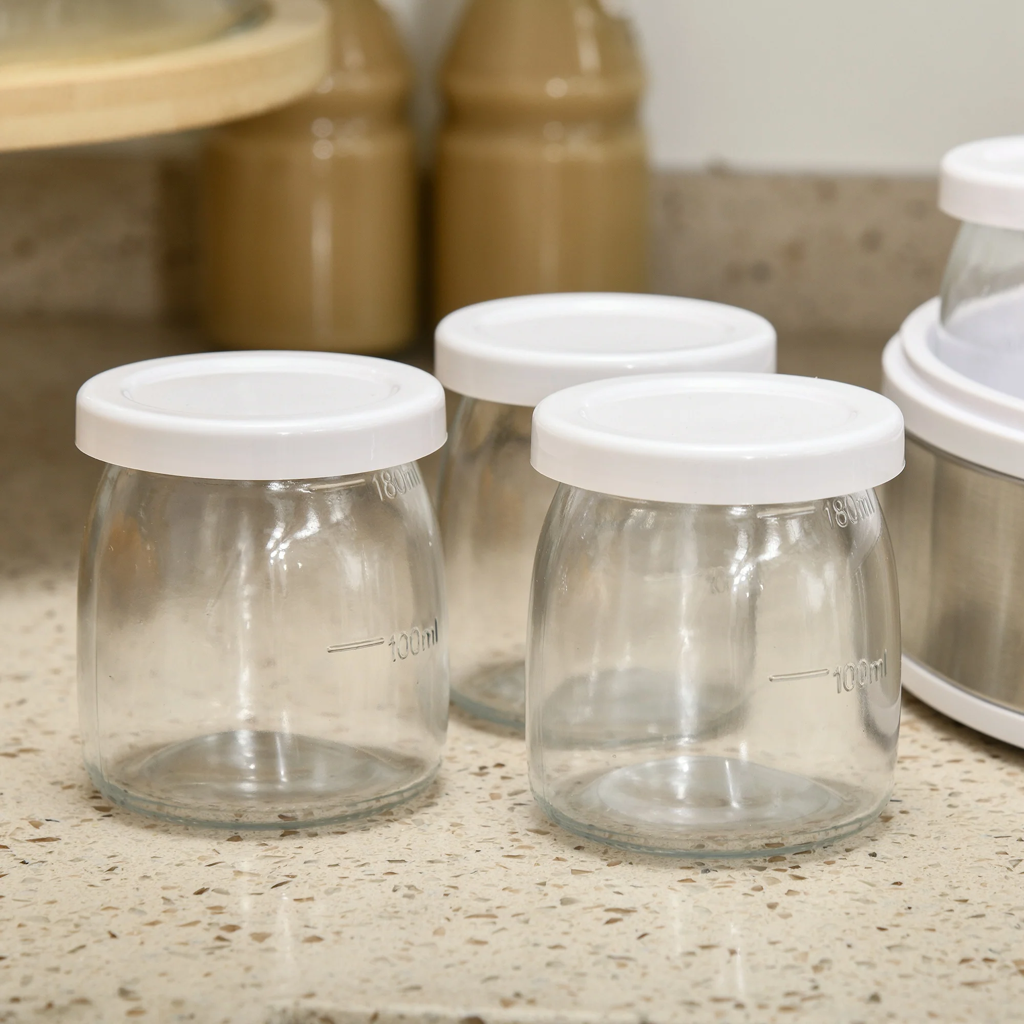 Yaourtière 7 pots en verre de 180ml, machine à yaourt électrique en acier inoxydable avec minuterie, thermostat réglable et affichage LED pour des desserts maison sains blanc - Image 10