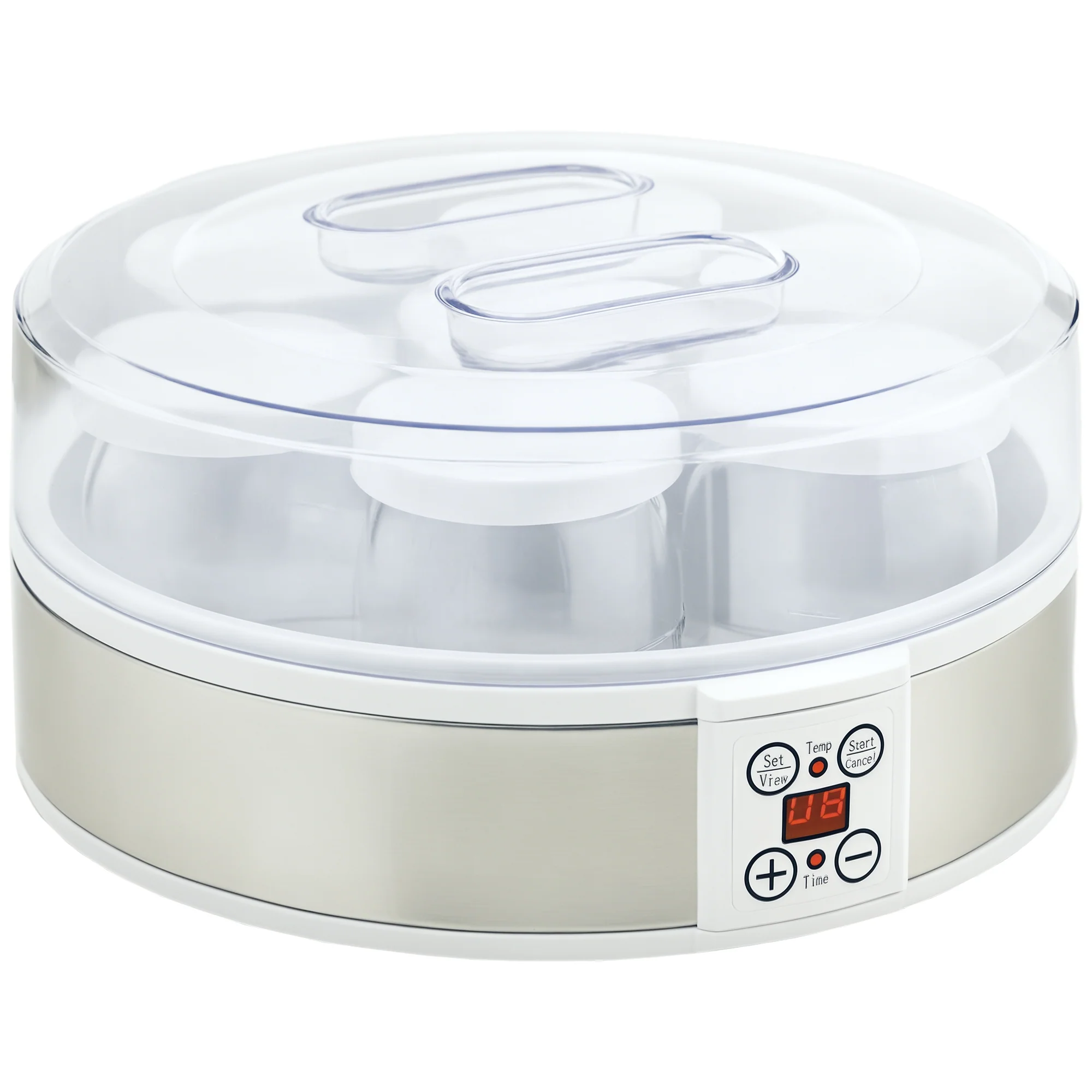 Yaourtière 7 pots en verre de 180ml, machine à yaourt électrique en acier inoxydable avec minuterie, thermostat réglable et affichage LED pour des desserts maison sains blanc - Image 11