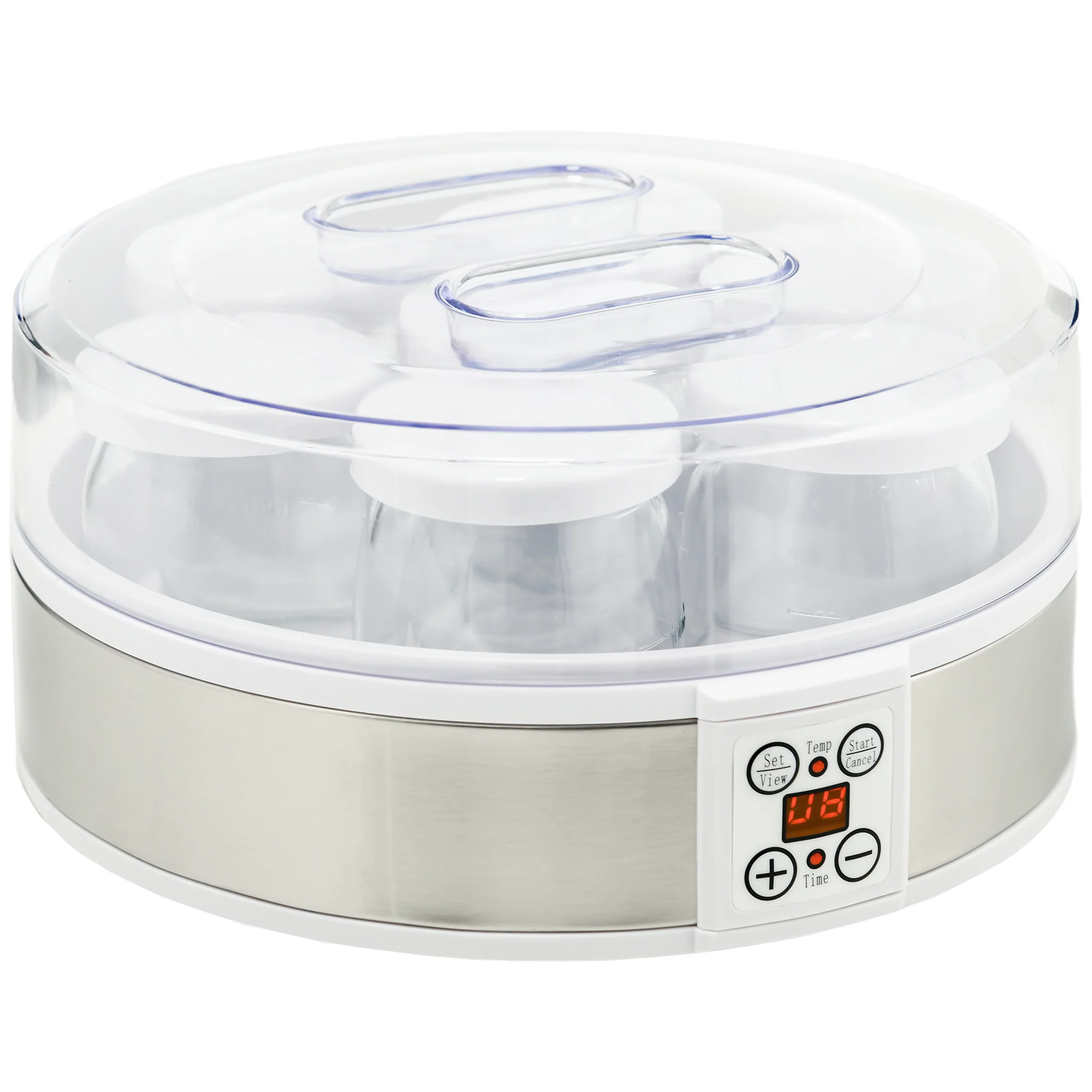Yaourtière 7 pots en verre de 180ml, machine à yaourt électrique en acier inoxydable avec minuterie, thermostat réglable et affichage LED pour des desserts maison sains blanc - Image 2