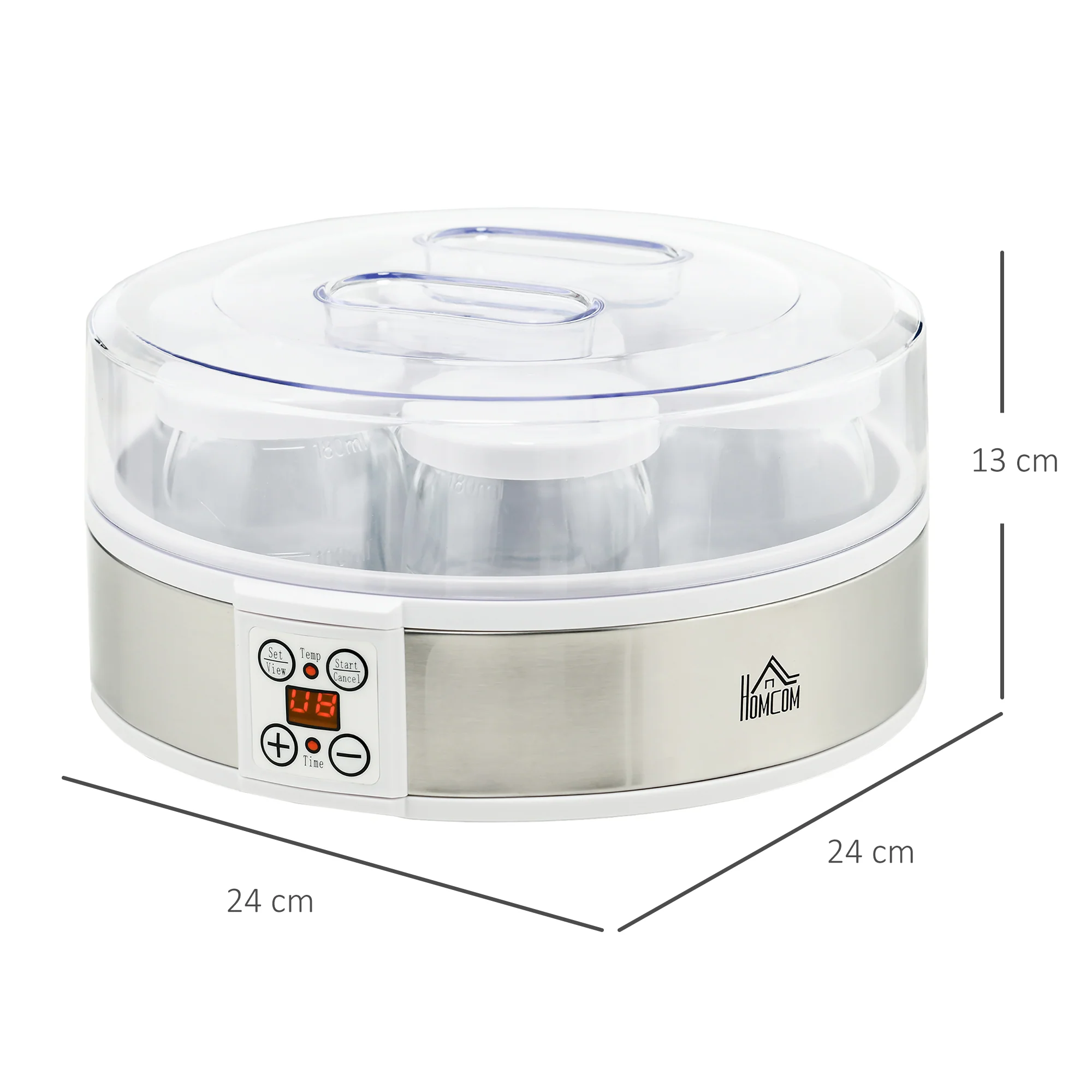 Yaourtière 7 pots en verre de 180ml, machine à yaourt électrique en acier inoxydable avec minuterie, thermostat réglable et affichage LED pour des desserts maison sains blanc - Image 4