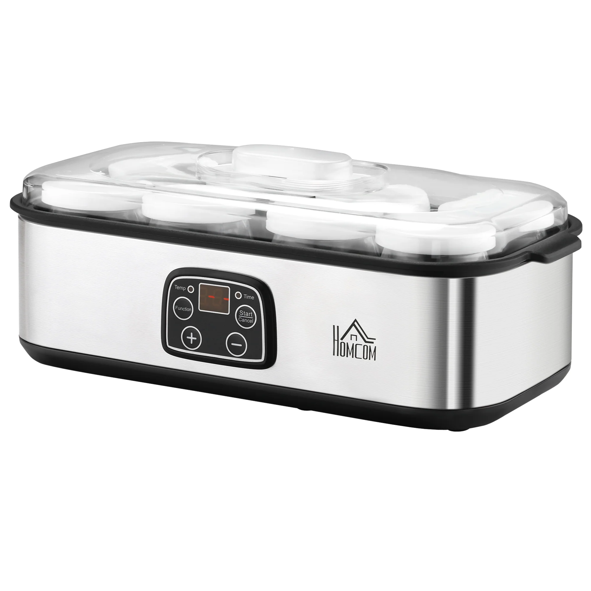 Yaourtière avec 8 pots en verre de 180ml, machine à yaourt électrique en acier inoxydable avec minuterie, thermostat réglable et affichage numérique pour des desserts maison sains